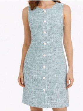 J.Crew Tweed Bouclé Shift Dress Mint Ivory Size 16 NWT Preppy